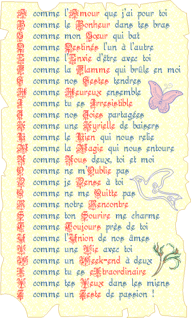 l'amour en alphabet